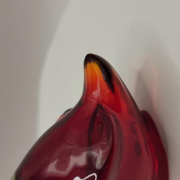 Signed Fenton Ruby Red Goose w/Hand Painted Christmas Ribbon & Bow - Picture 10 of 14